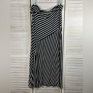 MIK Maxi Skirt Pull On w Foldover Waist Black/White Stripe-XXL